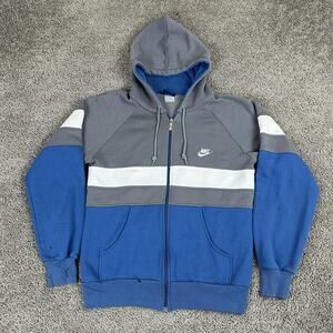 VINTAGE 80s Nike Hoodie Mens Medium Gray BLUE Tag Full Zip Colorblock Jacket